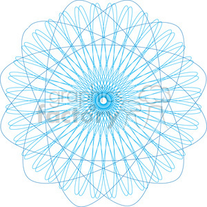   The image features a complex, geometric spirograph design consisting of intricate, interlocking patterns likely created through mathematical hypotrochoid curves. The shapes formed by the lines resemble a blend of circular and floral motifs, resulting in a detailed and symmetrical pattern. The design uses varying shades of blue lines on a white background, which gives the image depth and sophistication. Spirograph patterns like this are often associated with mathematical art and are created using a set of geared wheels and rings. 