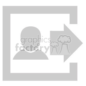   This image is a simplistic gray-scale icon featuring the outline of a generic human silhouette or user profile icon inside a square with a rightward-pointing arrow outside the square. The design is minimalist and typically represents user profile actions such as login, sign up, or proceed to the user account area. 