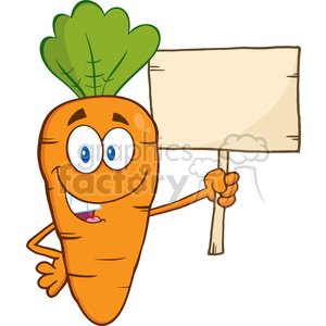 A cheerful cartoon carrot character holding a blank sign with one hand and a thumb up with the other.