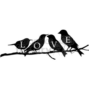   The clipart image shows a silhouette of four birds perched on a branch. Each bird has a letter on its body that collectively spells out the word LOVE. The first bird