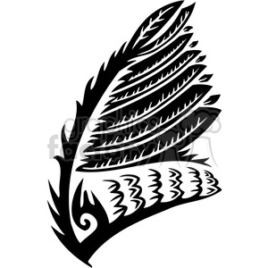 A black and white stylized feather clipart with intricate patterns and detailed lines, resembling tribal or Maori art.