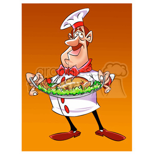 vector chef holding large plate of food cartoon