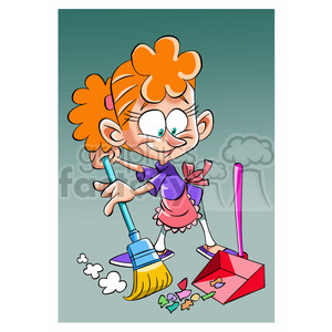 Vector Girl Sweeping The Floor With A Broom Clipart Royalty Free