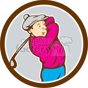   golfer swinging TEE OFF retro CIRC 