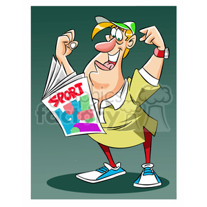   The clipart image depicts a cartoon character who is a fan of sports and appears to be very excited or fanatical. The character is holding a bookie