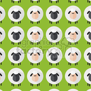 This clipart image displays a pattern of cute cartoon sheep or lambs. There is an alternating color scheme with some sheep having black faces and bodies, while others have white bodies with peach-colored faces. They all have a simple, stylized appearance with minimal features on a green background.