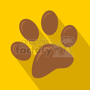 This image shows a stylized graphic of an animal paw print with four toe pads and a heel pad on a yellow background.