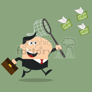 8296 Royalty Free RF Clipart Illustration Manager Chasing Flying Money With A Net Flat Design Style Vector Illustration