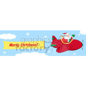 Santa Claus flying a red airplane in the sky with a 'Merry Christmas!' banner.