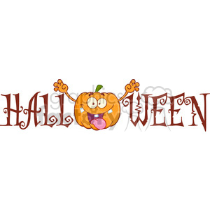   Royalty Free RF Clipart Illustration Halloween Text With Scaring Pumpkin Cartoon Character 