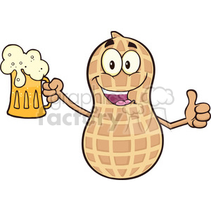   8738 Royalty Free RF Clipart Illustration Happy Peanut Cartoon Mascot Character Holding A Beer And Thumb Up Vector Illustration Isolated On White 