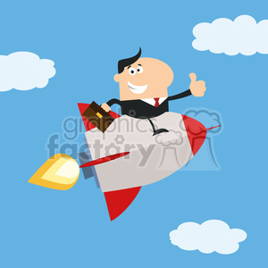 8339 Royalty Free RF Clipart Illustration Manager Flying In The Sky And Giving Thumb Up Flat Style Vector Illustration