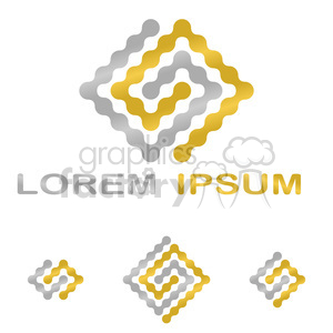 Clipart image featuring an abstract geometric pattern composed of interconnected silver and gold shapes. The text 'LOREM IPSUM' is displayed below in silver and gold colors.