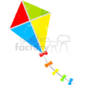 A colorful diamond-shaped kite clipart with red, yellow, green, and blue sections, and a string with multicolored bows.