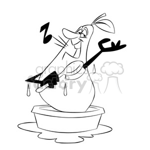   paul the cartoon pear character taking a bath black white 