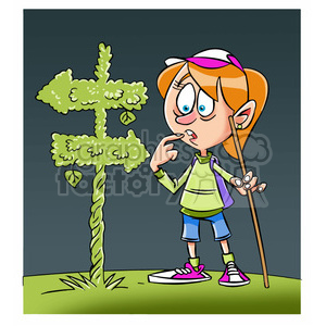   trina the cartoon girl character hiking and lost 