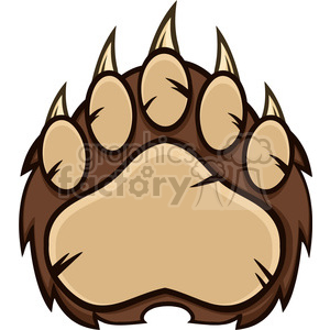 The clipart image depicts a stylized bear paw print, with a large pad and five claw-tipped toes. The design is cartoonish and simple, ideal for logos or animal-related designs.