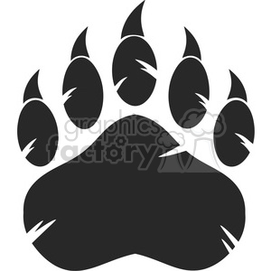 This is a black and white clipart image of a stylized bear paw print. The paw print features a large pad with four toe pads above it, each with claw marks indicating the toes' tips.