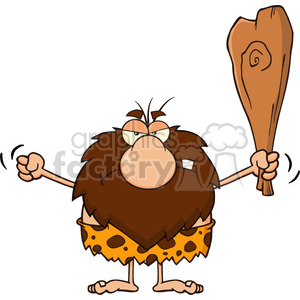 A cartoon depiction of a grumpy caveman holding a wooden club, wearing a spotted loincloth.