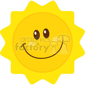 royalty free rf clipart illustration smiling sun cartoon mascot character simple flat design vector illustration isolated on white background