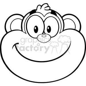 A black and white clipart image of a cartoon monkey's smiling face.