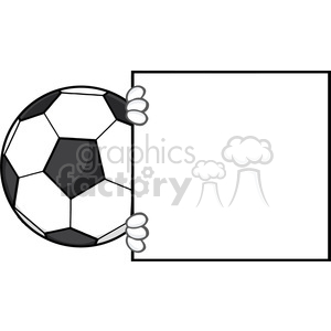 soccer ball faceless cartoon mascot character looking around a blank sign vector illustration isolated on white background