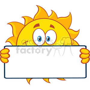 cute sun cartoon mascot character holding a blank sign vector illustration isolated on white background