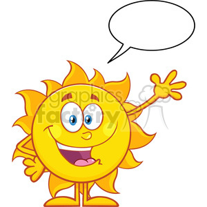 10106 happy sun cartoon mascot character waving for greeting with speech bubble vector illustration isolated on white background