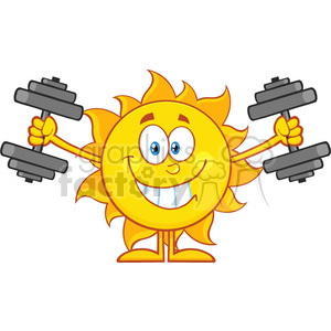 10119 smiling sun cartoon mascot character working out with dumbbells vector illustration isolated on white background