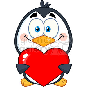 A cute penguin holding a large red heart, symbolizing love and affection, perfect for Valentine's Day or relationship themes.