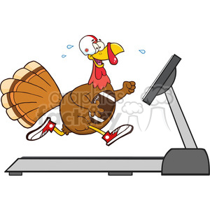 football turkey bird cartoon character running on a treadmill vector illustration isolated on white