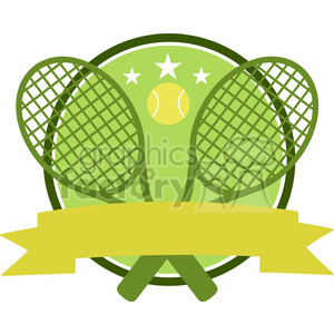 9541 crossed racket and tennis ball logo design green label vector illustration isolated on white