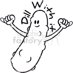 This clipart image features a playful pickle with a face, arms, and hands giving a thumbs-up gesture. The text 'Dill With It!' surrounds the pickle, adding a humorous touch.
