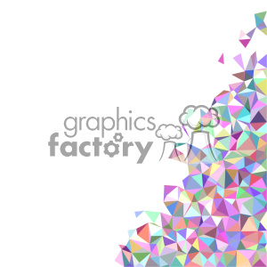 A vibrant and colorful polygonal geometric design on a white background, showcasing a variety of multi-colored triangles clustered on the right side of the image.