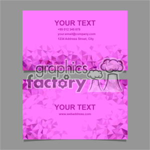A pair of vibrant pink business cards with geometric, polygonal lower and upper borders, containing placeholder text for contact information including phone number, email address, and web address.