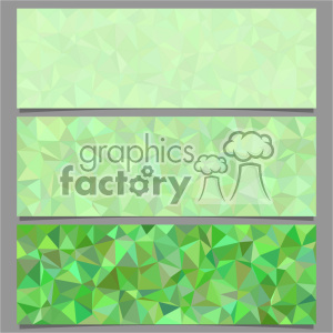 Clipart image featuring three horizontal banners with geometric, low-poly designs in varying shades of green. Each banner displays an abstract pattern of triangular shapes, creating a modern and textured visual effect.