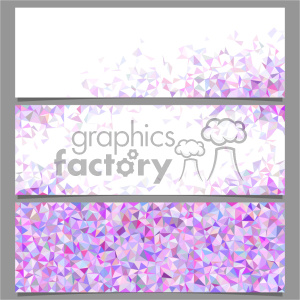 This clipart image features three abstract polygonal banners with a geometric pattern. The design consists of multi-colored, pastel-toned triangles that create a mosaic effect. The top banner has a minimalistic polygonal spread, the middle banner features a slightly denser pattern, and the bottom banner is fully covered with the geometric design.