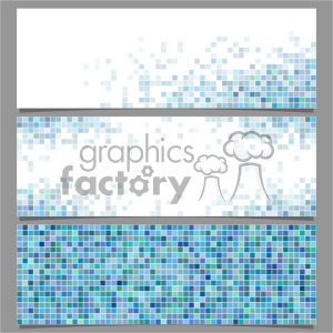 This clipart image features three horizontal banners with a pixelated, mosaic design. The top and middle banners have a sparse, fading mosaic pattern from the edges towards the center, while the bottom banner is completely filled with blue and green pixelated squares.
