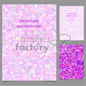 This clipart image features a set of brochure backgrounds adorned with colorful, pastel-themed geometric patterns. The designs consist of various triangular shapes in a mosaic-like arrangement, primarily in light and vibrant pinks with hints of other pastel shades. The text 'BROCHURE BACKGROUND' is prominently displayed on all brochures, with placeholder text beneath it.