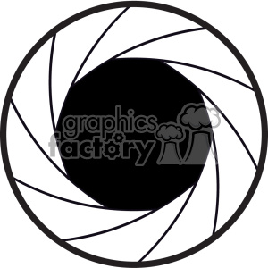 Clipart image of a camera shutter icon featuring a circular aperture with multiple overlapping blades in black and white.