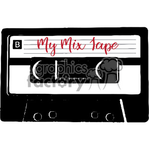   The clipart image shows a vintage cassette tape with the words "My Mix Tape" written on it. The cassette tape is depicted with a realistic design, including a label and tape inside. The overall style of the image is nostalgic and retro. This image could be used to represent the concept of creating mixtapes, which was a popular way of sharing music in the 1990s, or to evoke feelings of nostalgia related to music from previous decades.
 