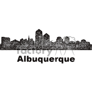 A sketched clipart image of the Albuquerque skyline with tangled lines, featuring the city's name written below.