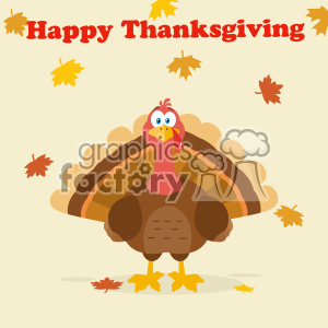 Happy Thanksgiving Text Over A Turkey Bird Cartoon Mascot Character Vector Flat Design With Background