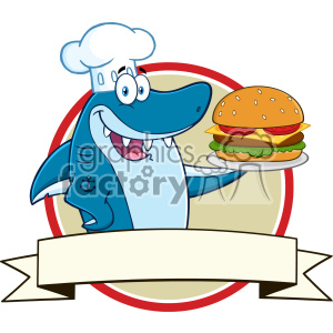   In the clipart image, there is a cartoon character of a cheerful shark wearing a chef