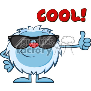 Cute Little Yeti Cartoon Mascot Character With Sunglasses Holding A Thumb Up Vector With Text Cool!