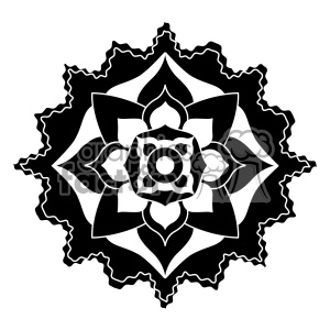 Black and white mandala clipart design with intricate floral and geometric patterns.