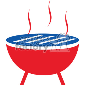 Clipart image of a red and blue barbecue grill with steam, symbolizing a 4th of July celebration in America.