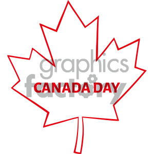 Royalty Free RF Clipart Illustration Outlined Canadian Maple Leaf Red Line Cartoon Drawing Vector Illustration Isolated On White Background With Text Canada Day