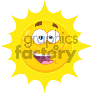 Royalty Free RF Clipart Illustration Happy Yellow Sun Cartoon Emoji Face Character With Expression Vector Illustration Isolated On White Background