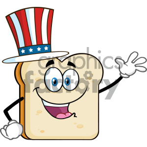 American Bread Slice Cartoon Mascot Character Waving For Greeting Vector Illustration Isolated On White Background